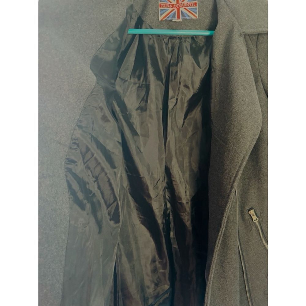 Miss London Womens Medium Charcoal Gray Asymmetric Zip Urban Mod Wool Blend Coat - Picture 10 of 15